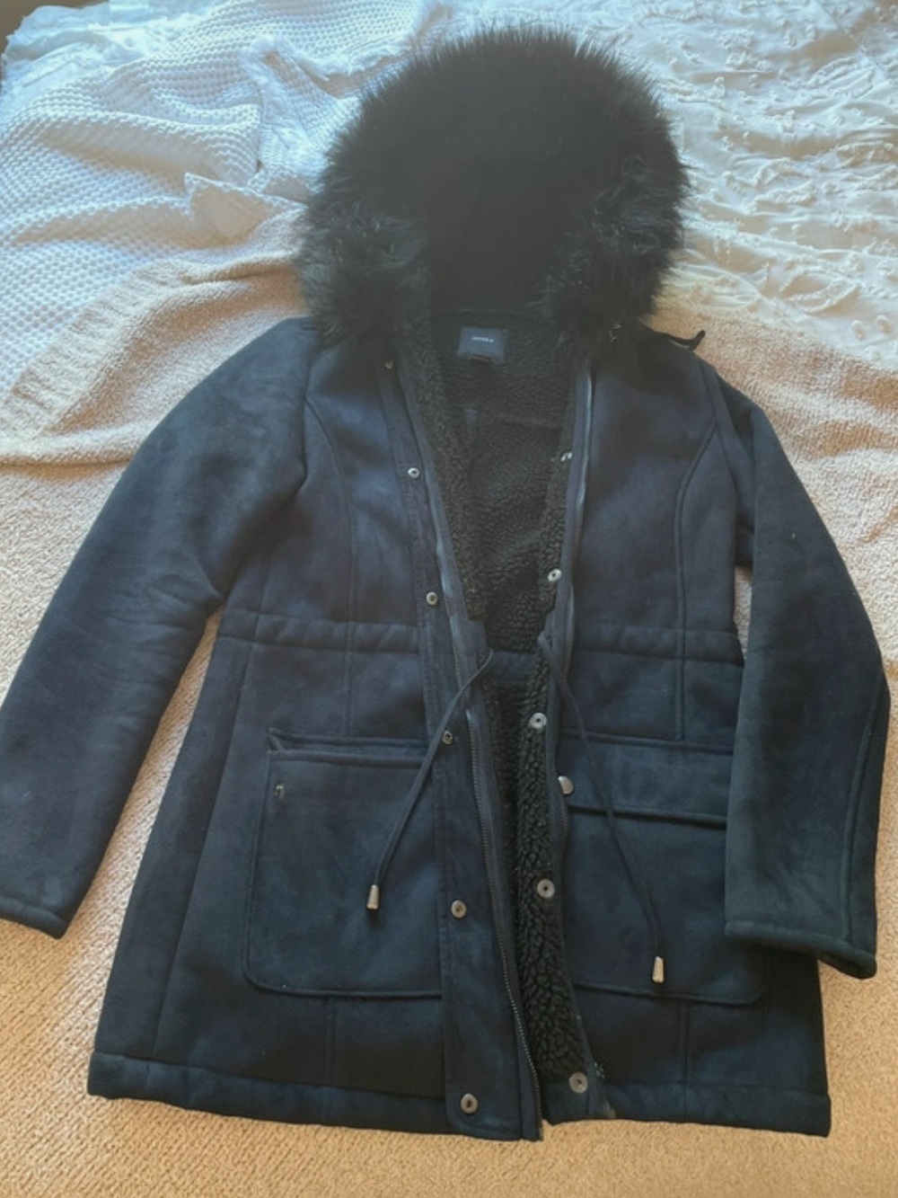 Forever 21 Dark Navy Parka with Black Faux-Shearling Hood